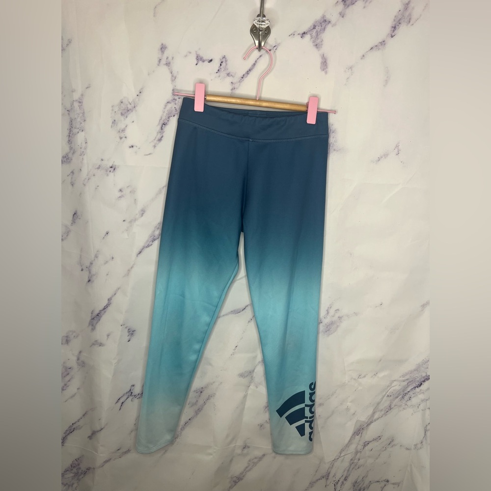 Adidas Kids Teal Blue Ombre AeroReady Performance Leggings Sz 10/12 - Picture 1 of 4